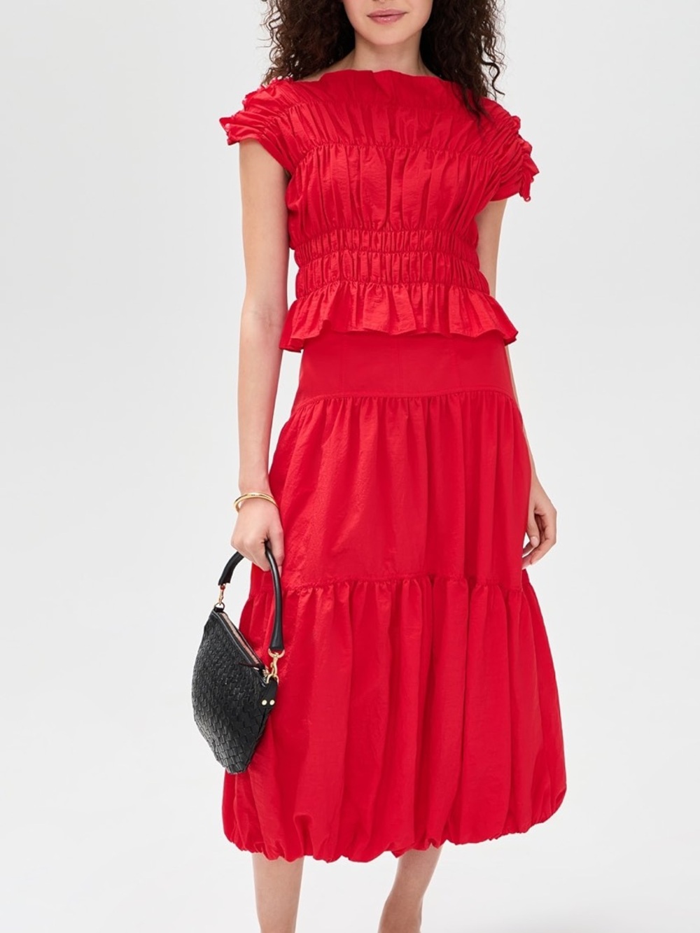 NWT Cinq à Sept Red Blythe Tiered Maxi Bubble Skirt - size 4 - Picture 2 of 13
